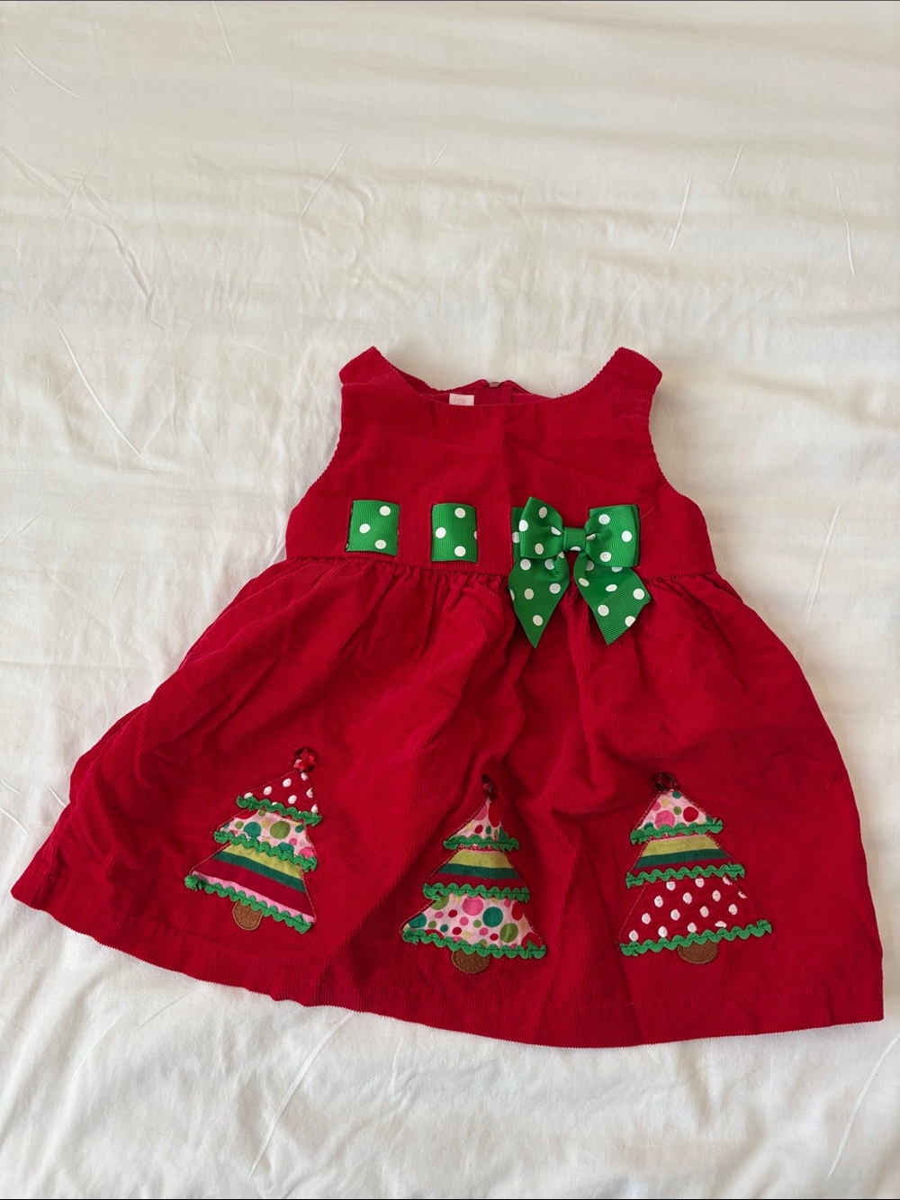 Bonnie Baby Red Holiday Dress with Green Polka-Dot Bow
